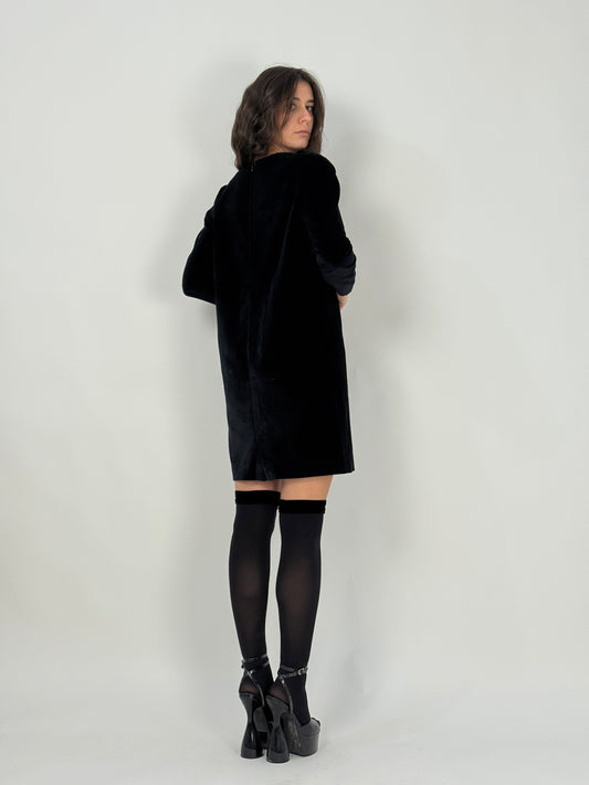 Abito corto in velluto e perline anni '70