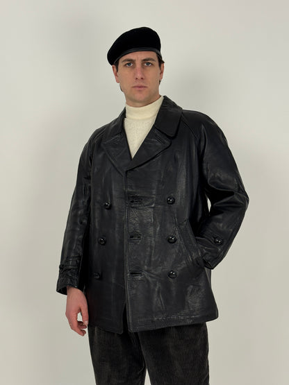 Leather jacket anni '70 con fodera in lana