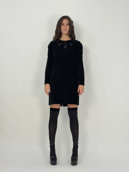 Abito corto in velluto e perline anni '70