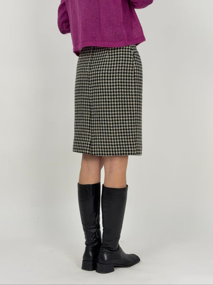 Gonna midi sartoriale in lana pied de poule