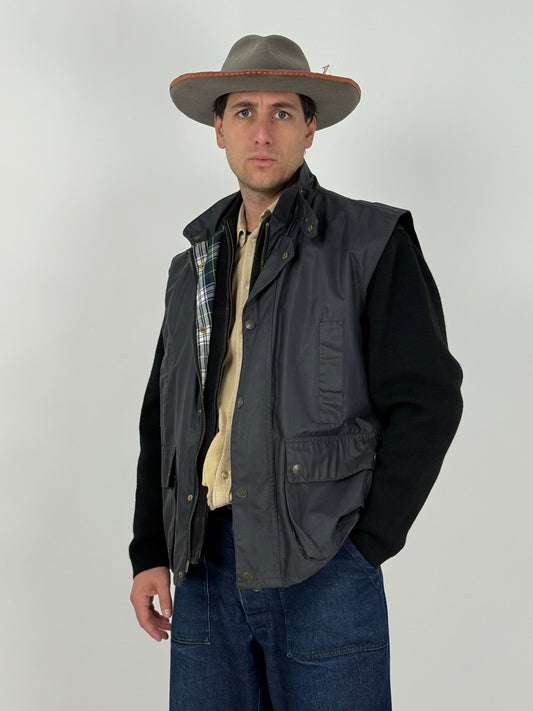 Gilet cerato con interno scozzese