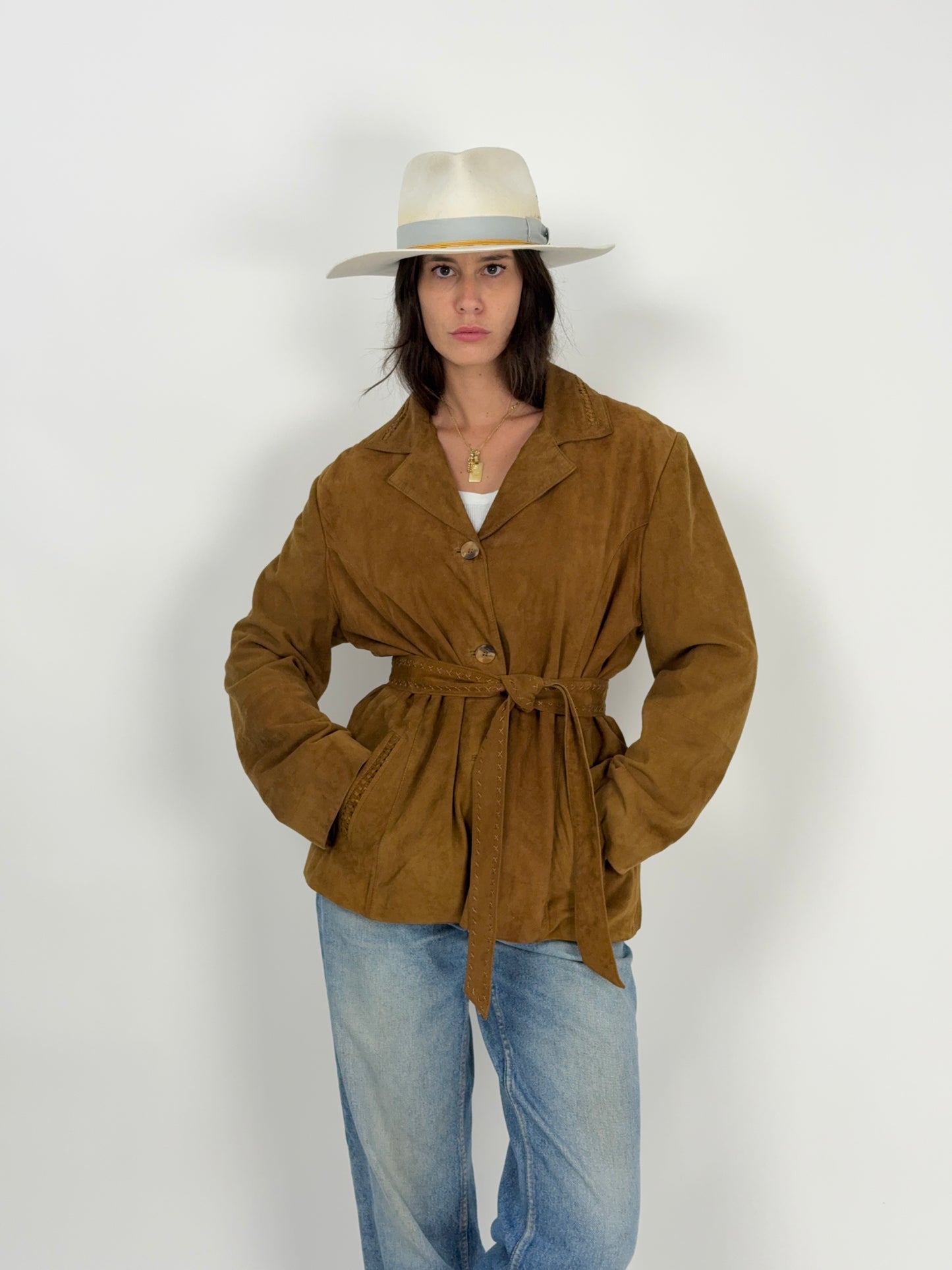 Giacca in camoscio vintage con cintura