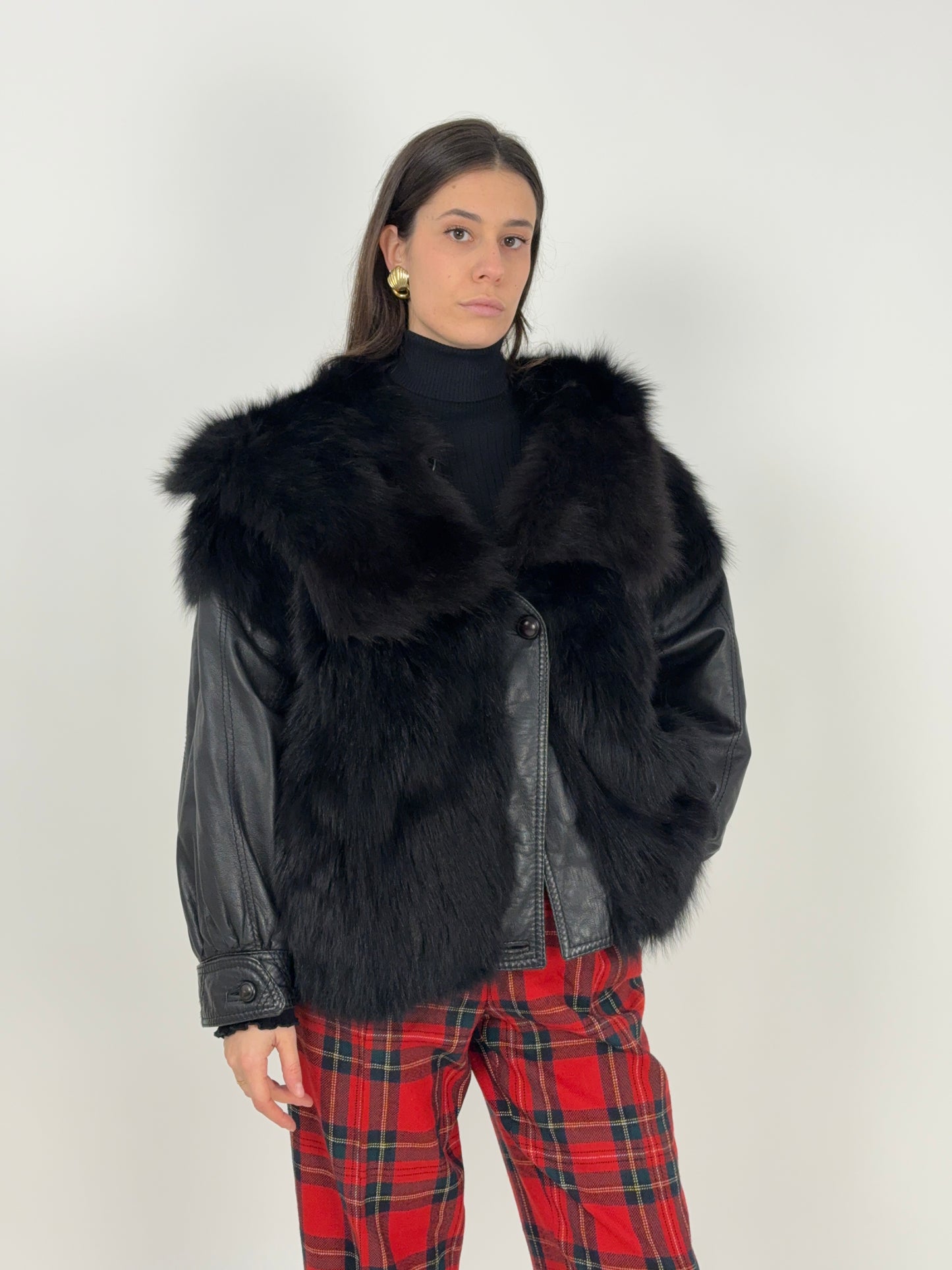 Giacca in pelle e pelliccia anni '80