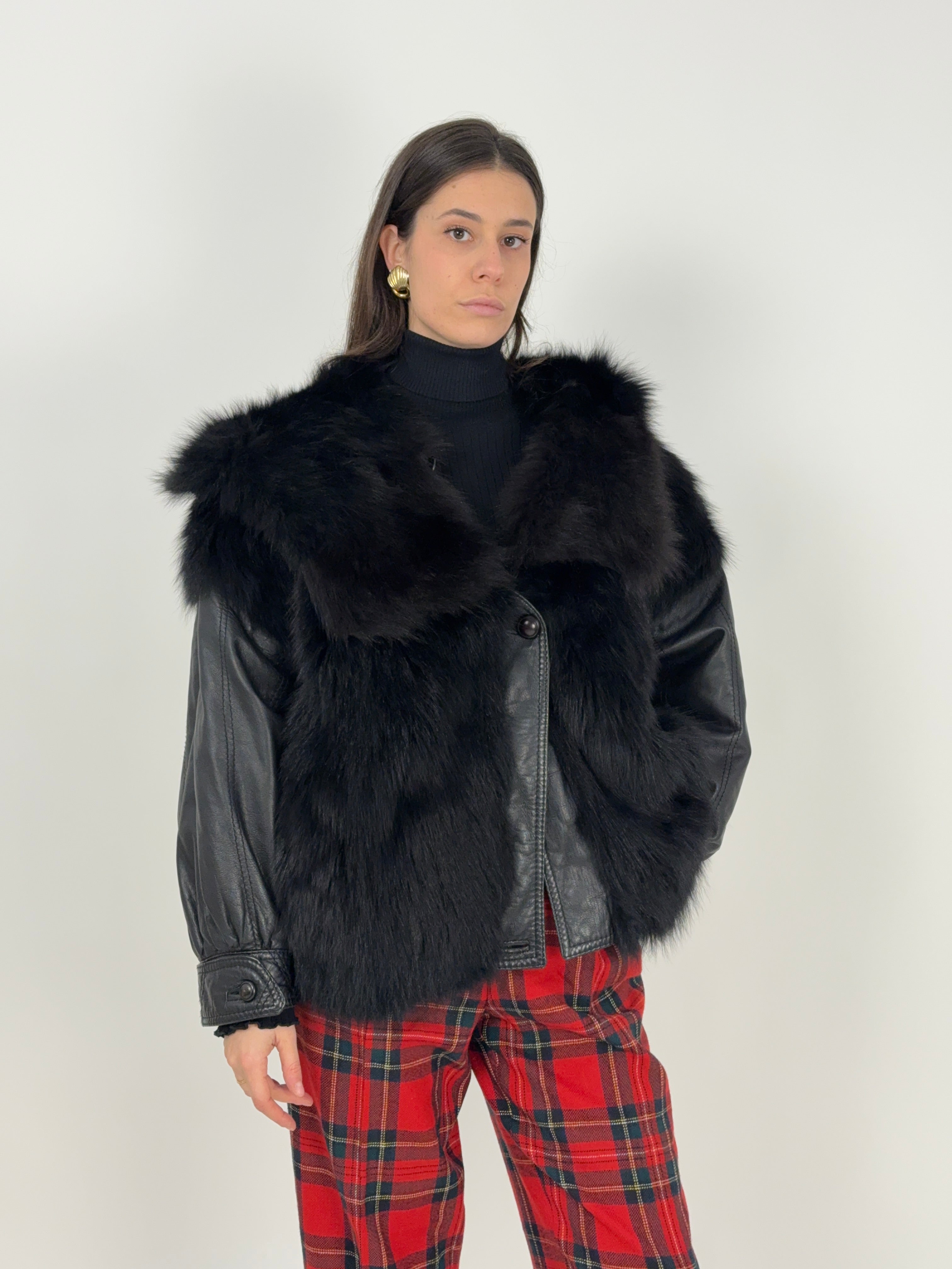 Giacca in pelle e pelliccia anni '80