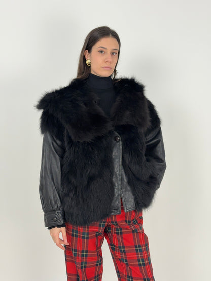 Giacca in pelle e pelliccia anni '80