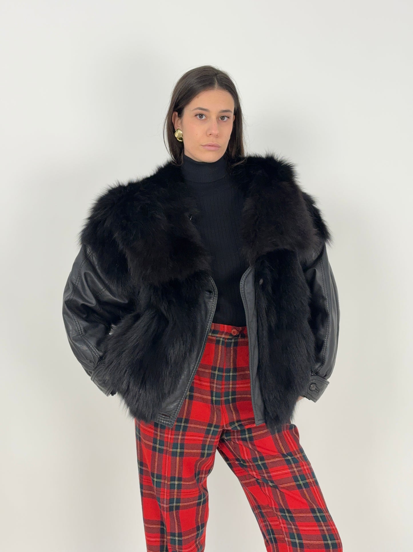 Giacca in pelle e pelliccia anni '80