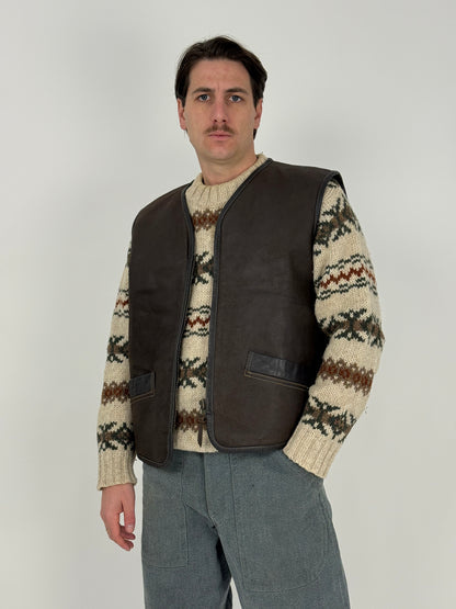 Gilet in pelle imbottito shearling - Made in Korea