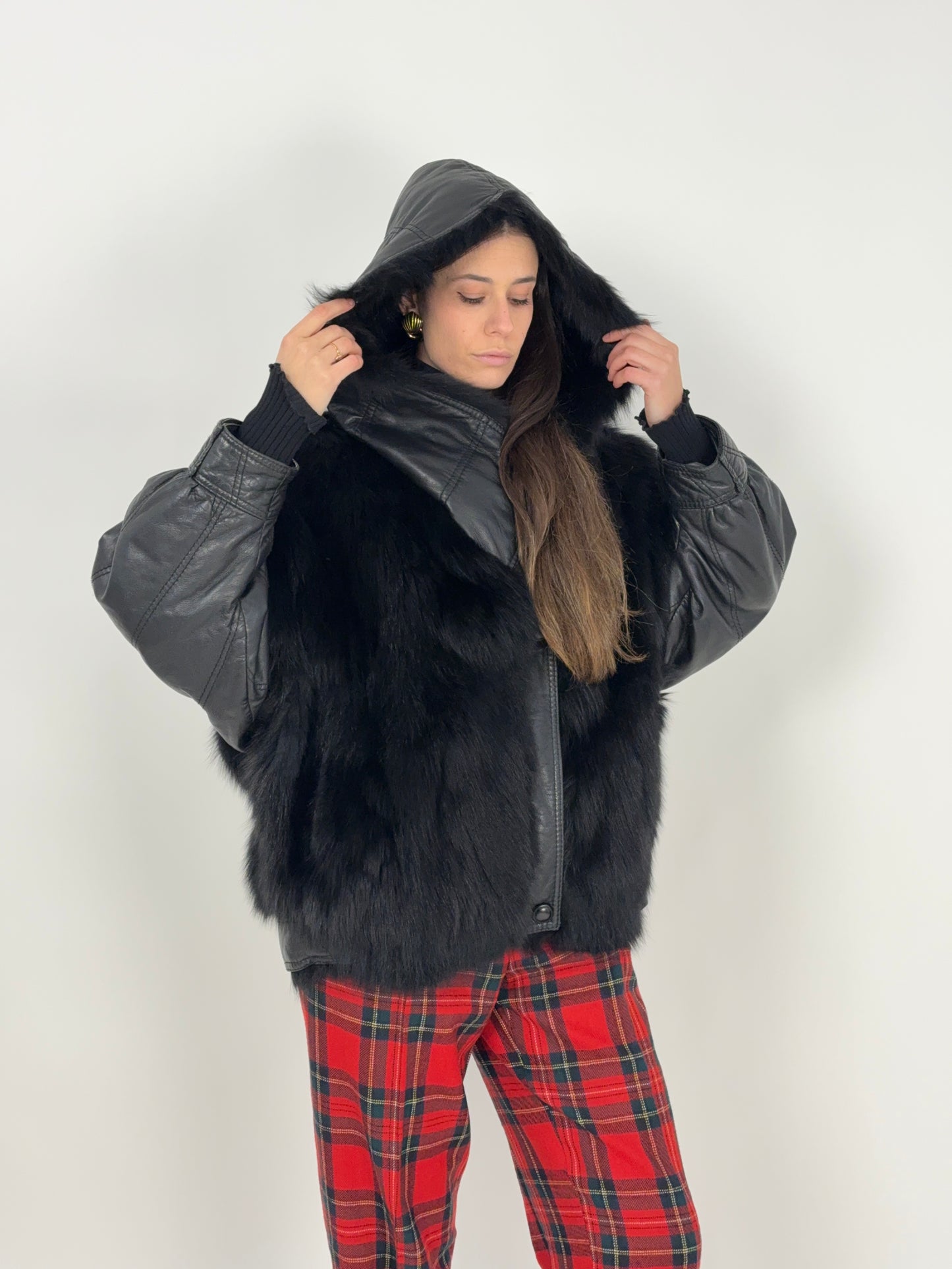 Giacca in pelle e pelliccia anni '80