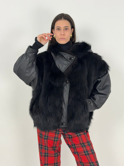 Giacca in pelle e pelliccia anni '80