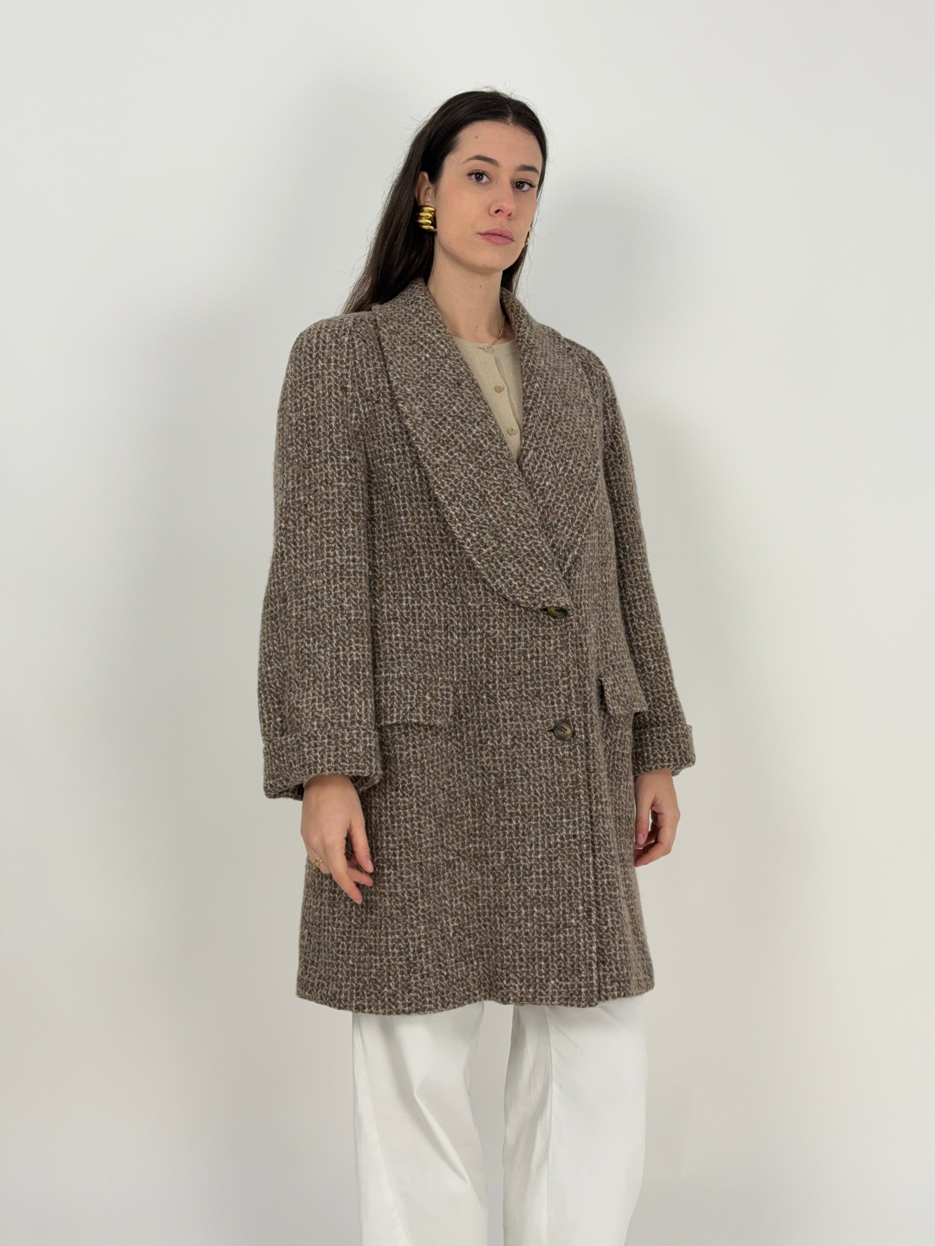 Cappotto in lana tweed anni '80