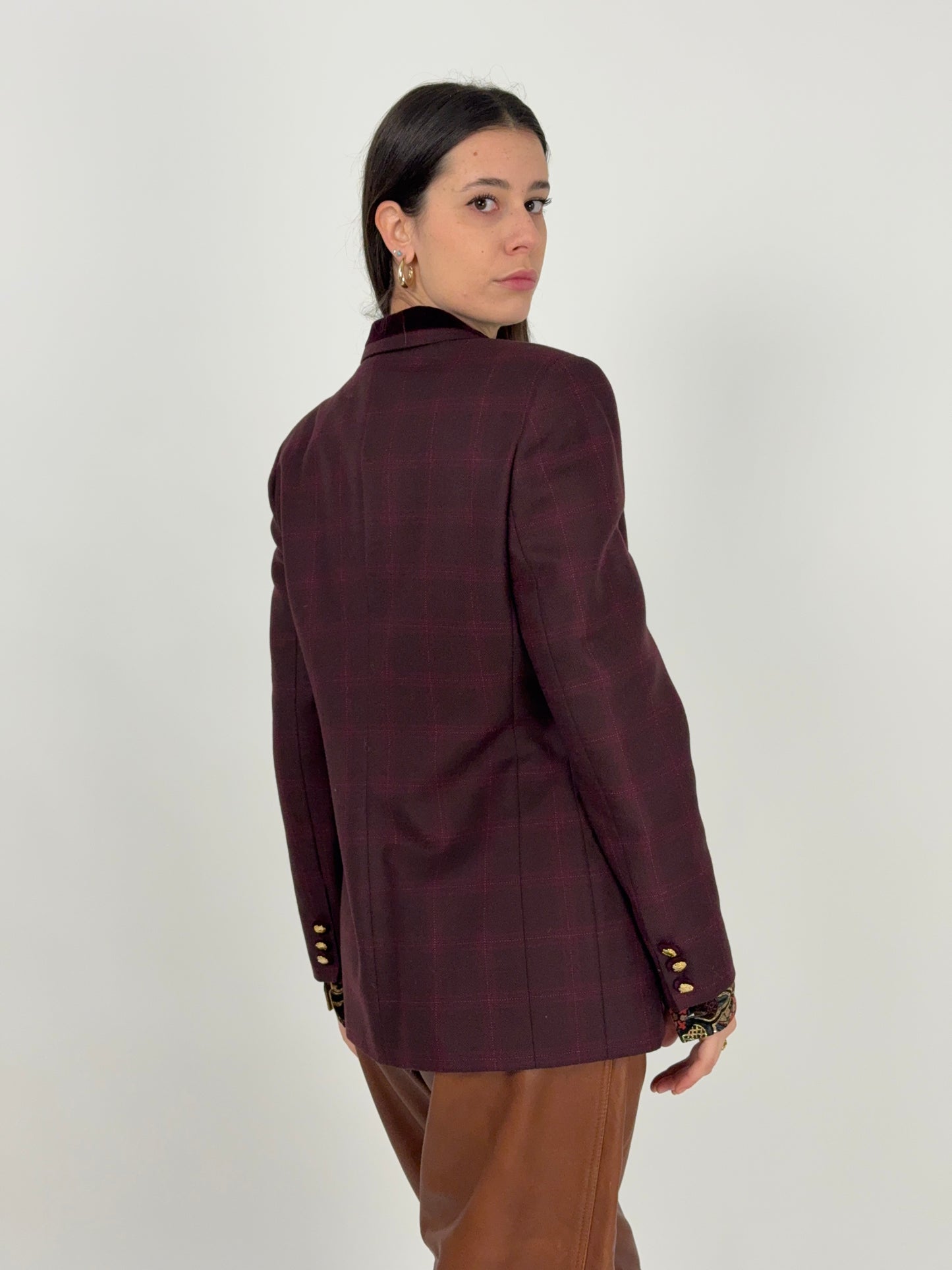 Giacca a quadri con collo in velluto