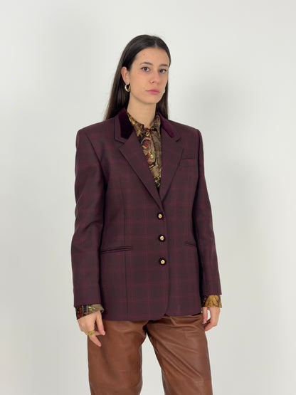 Giacca a quadri con collo in velluto