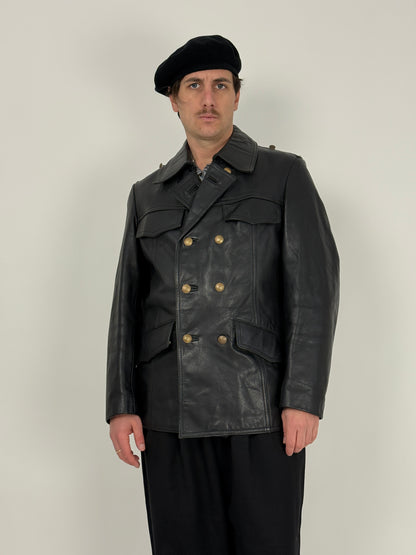 Giacca in pelle nera militare anni ’70