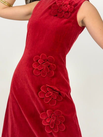 Abito midi in velluto rosso