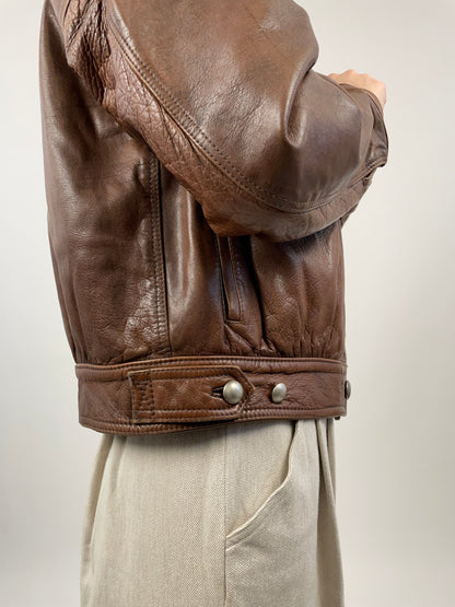 Leather jacket cropped interno in pelliccia