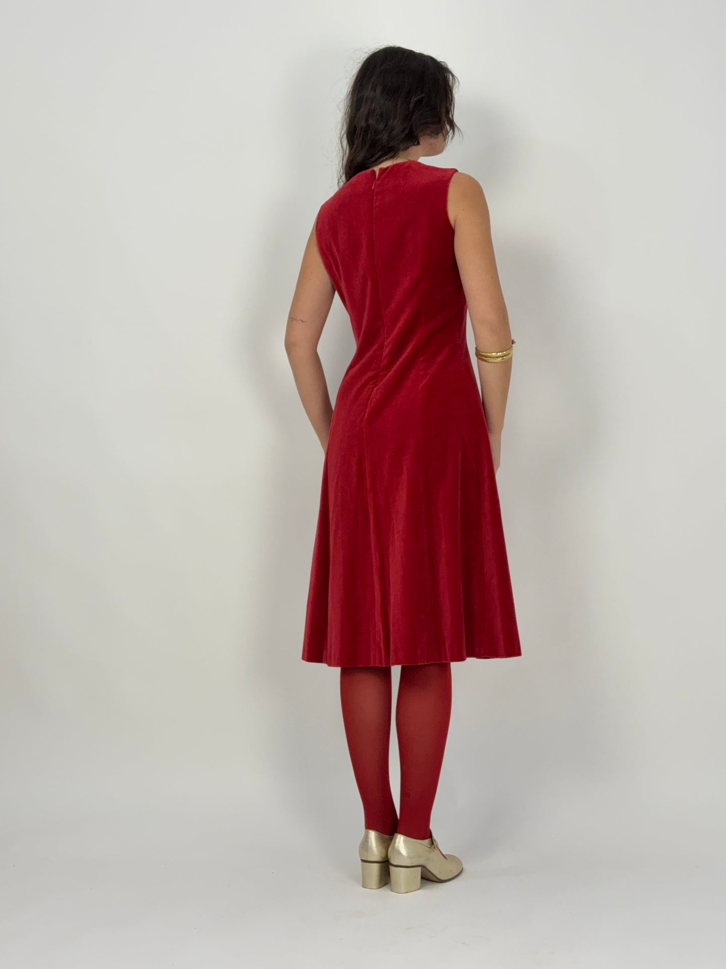 Abito midi in velluto rosso