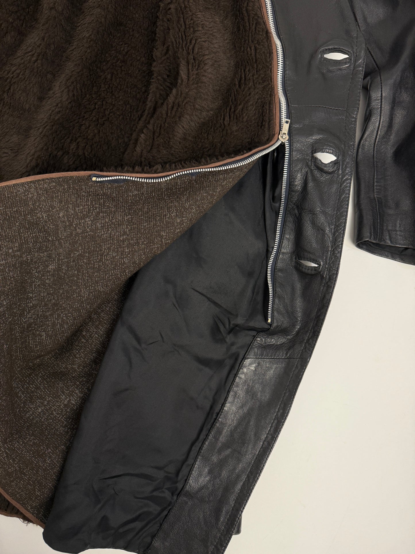 Cappotto in pelle con Interno Pelliccia Removibile anni ’70