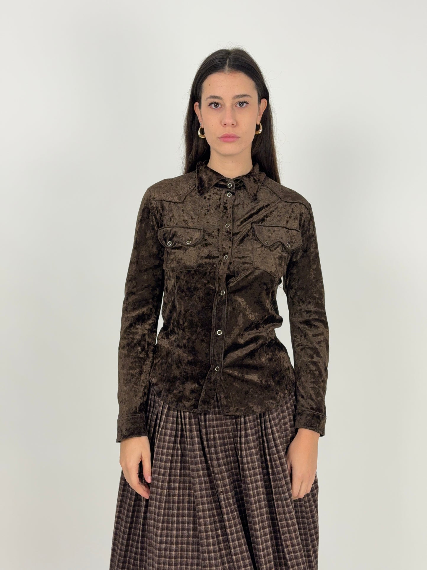 Camicia anni '70 in velluto elastan