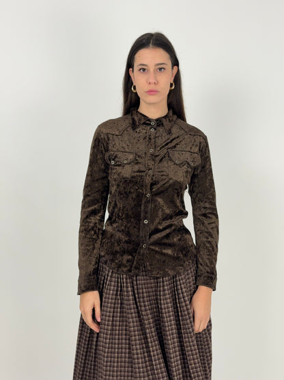 Camicia anni '70 in velluto elastan
