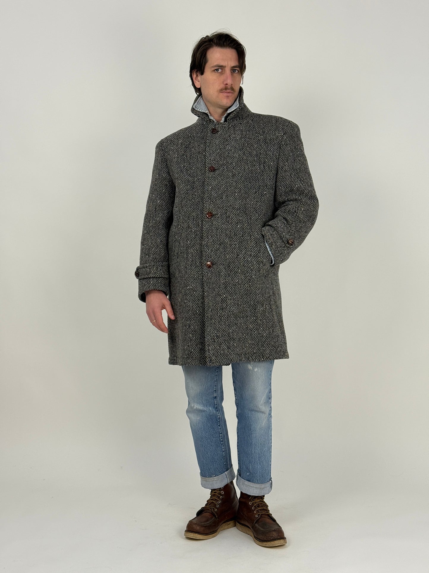 Cappotto in lana con fodera tartan anni '90