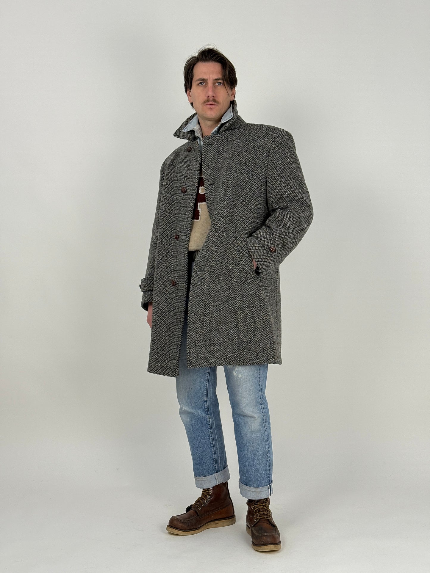 Cappotto in lana con fodera tartan anni '90