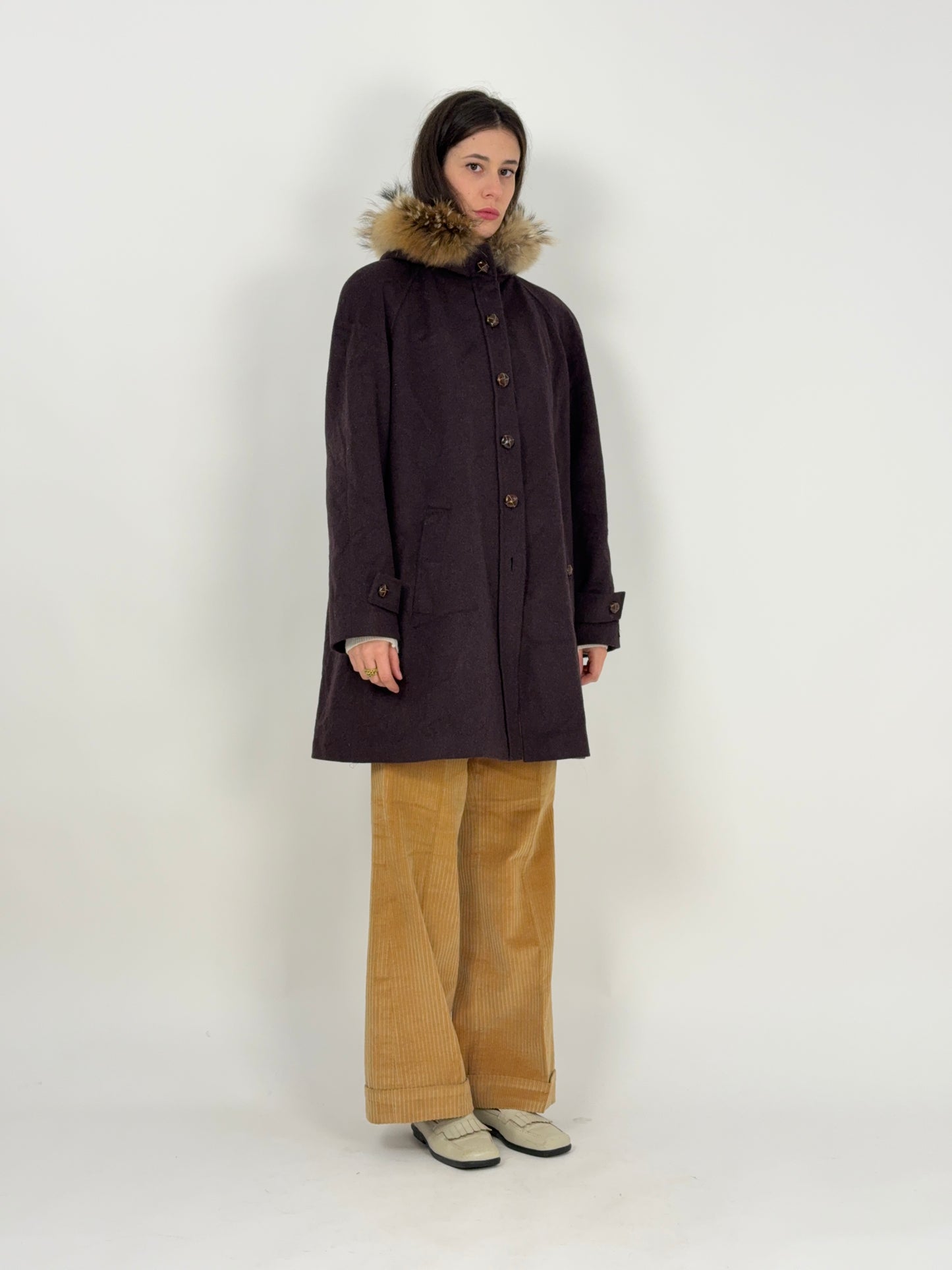 Cappotto vintage Steinbock Original con cappuccio e pelliccia – Austria