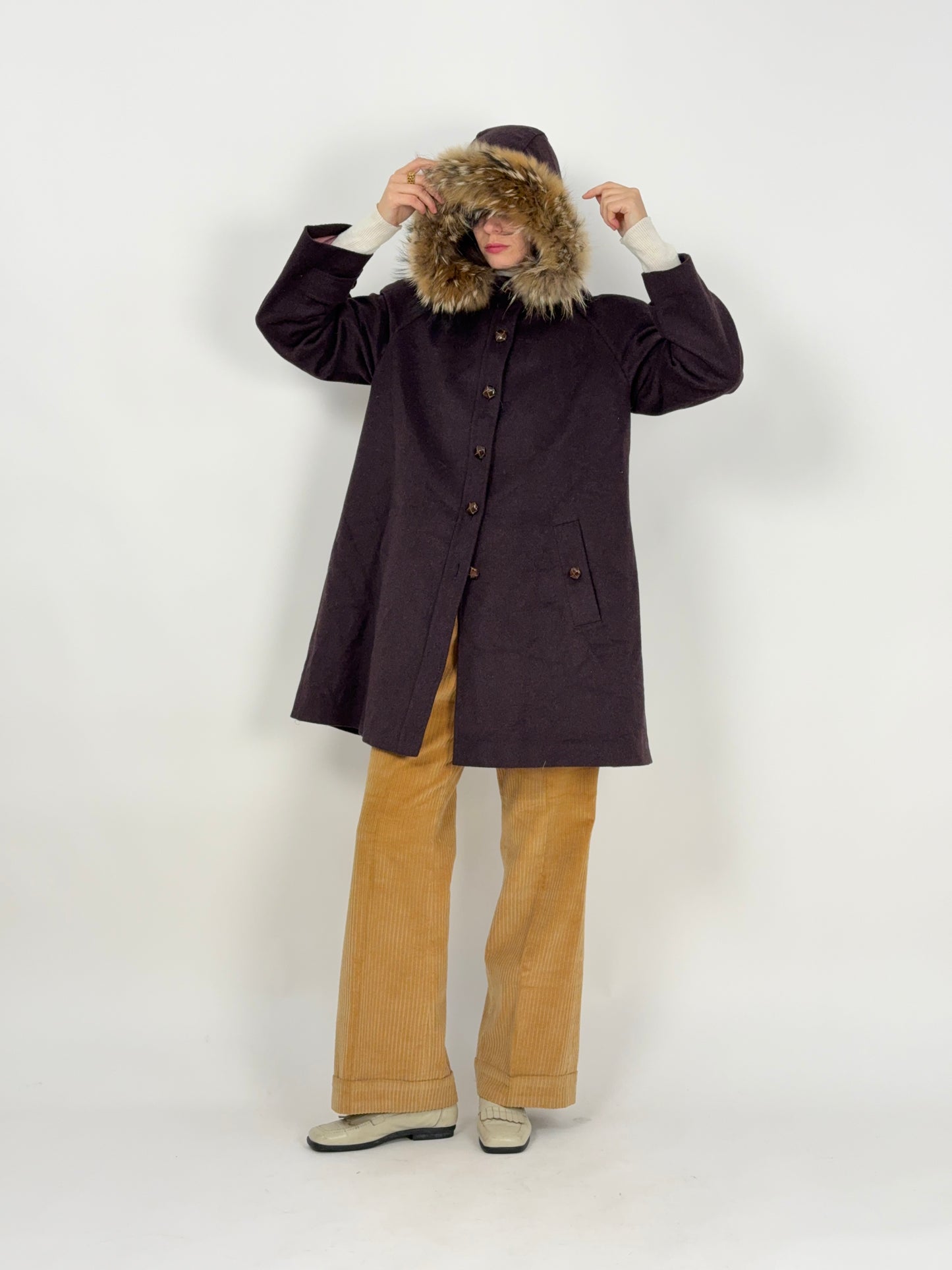 Cappotto vintage Steinbock Original con cappuccio e pelliccia – Austria