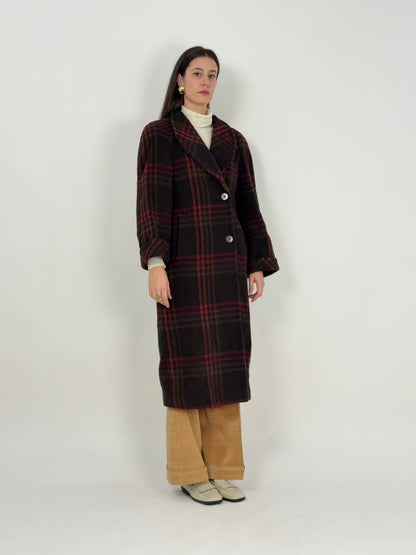Cappotto lungo anni '70 in lana a quadri