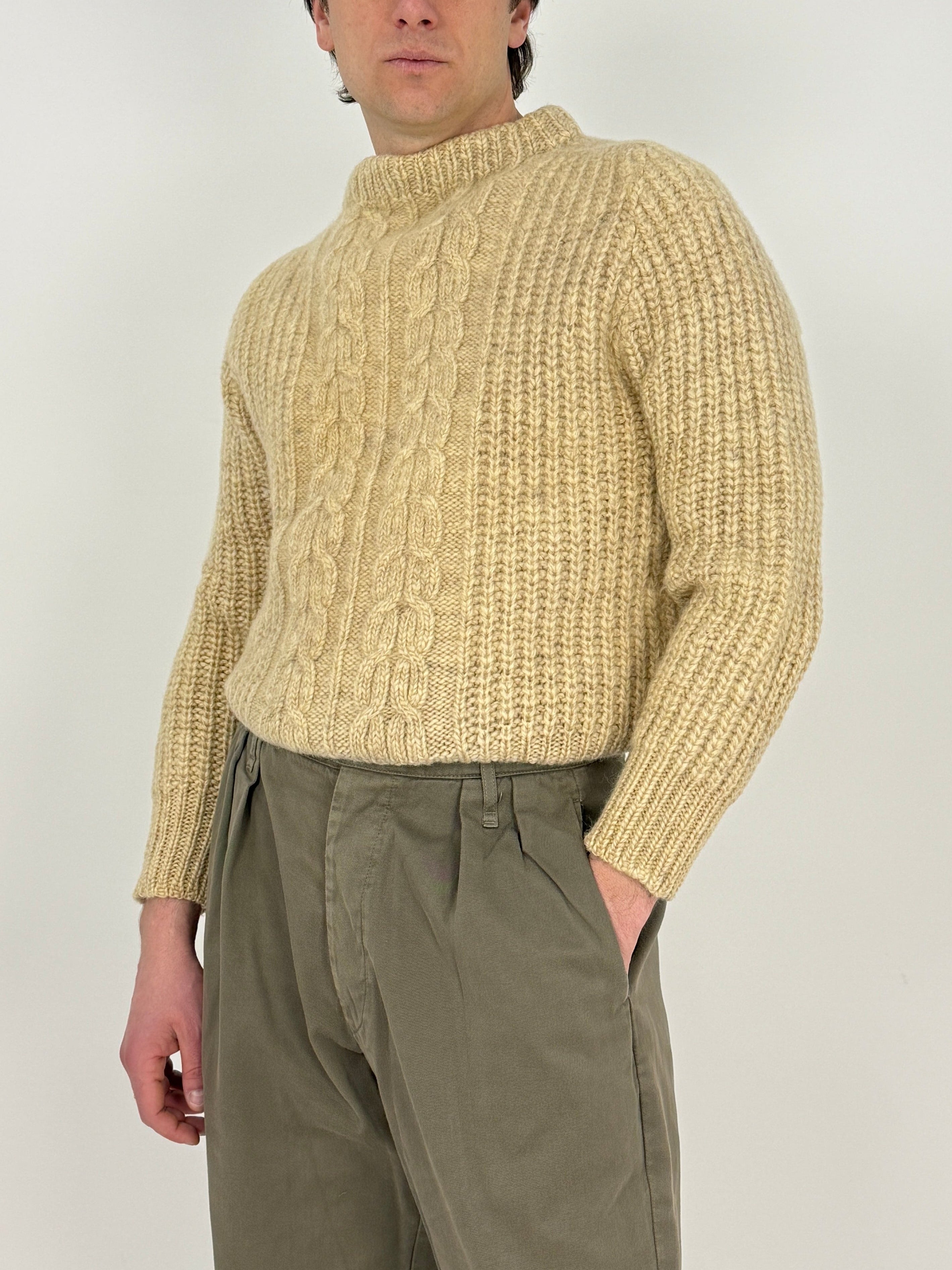 Maglione aran anni '60 in lana lavorato a mano