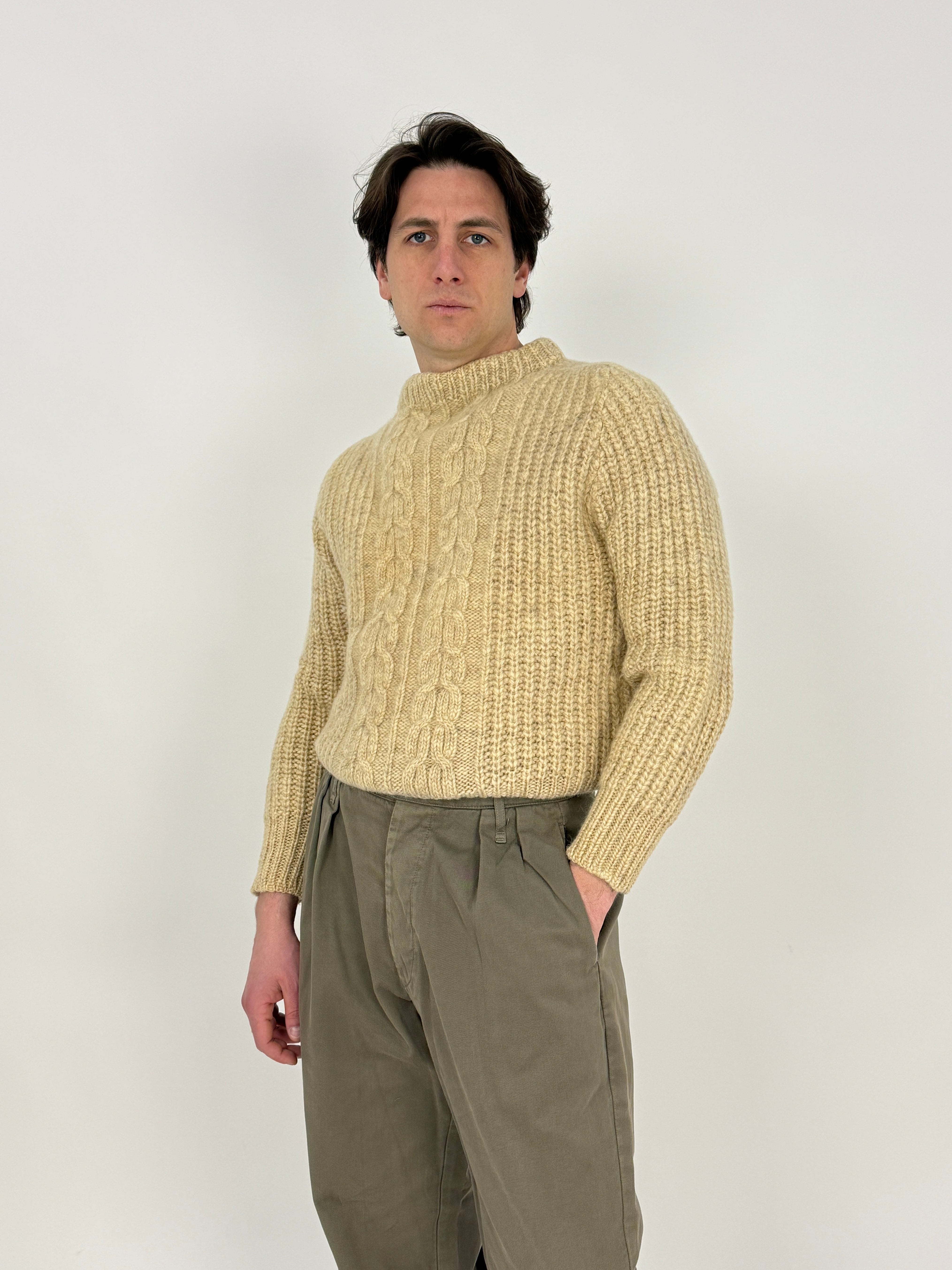 Maglione aran anni '60 in lana lavorato a mano