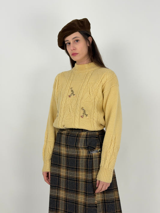Maglione anni ’70/’80 in Lana con ricami floreali