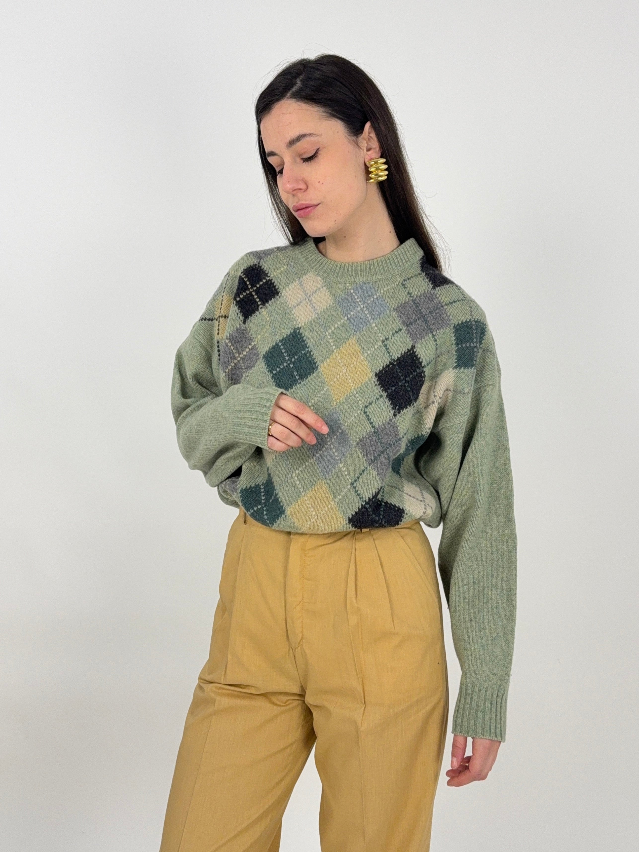 Maglione vintage in lana a scacchi