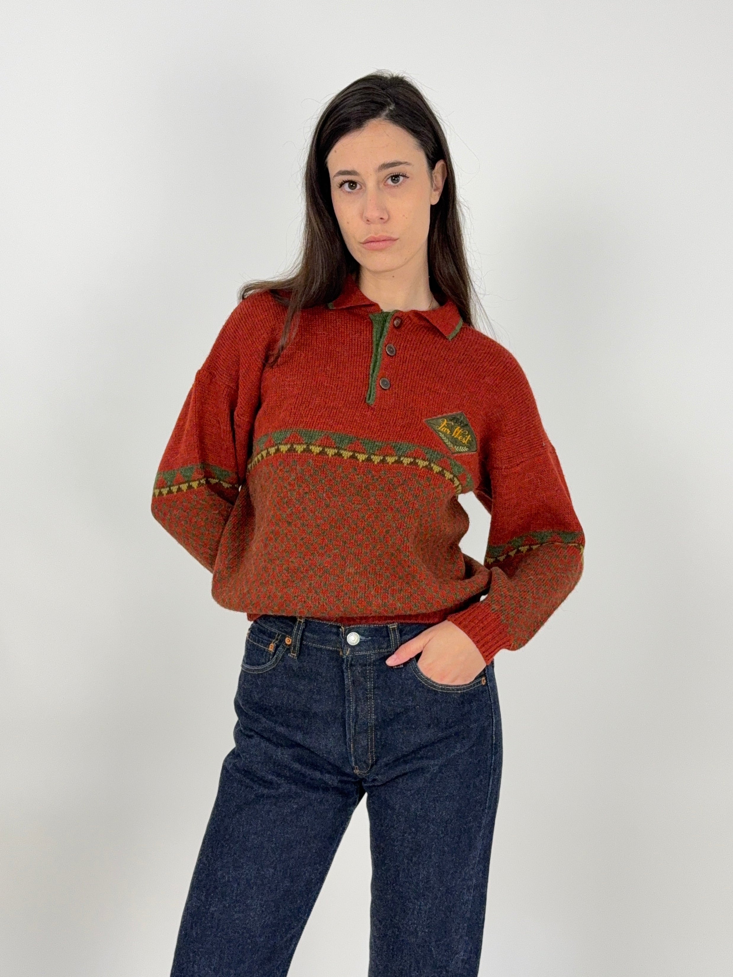 Maglione Polo vintage in lana marrone