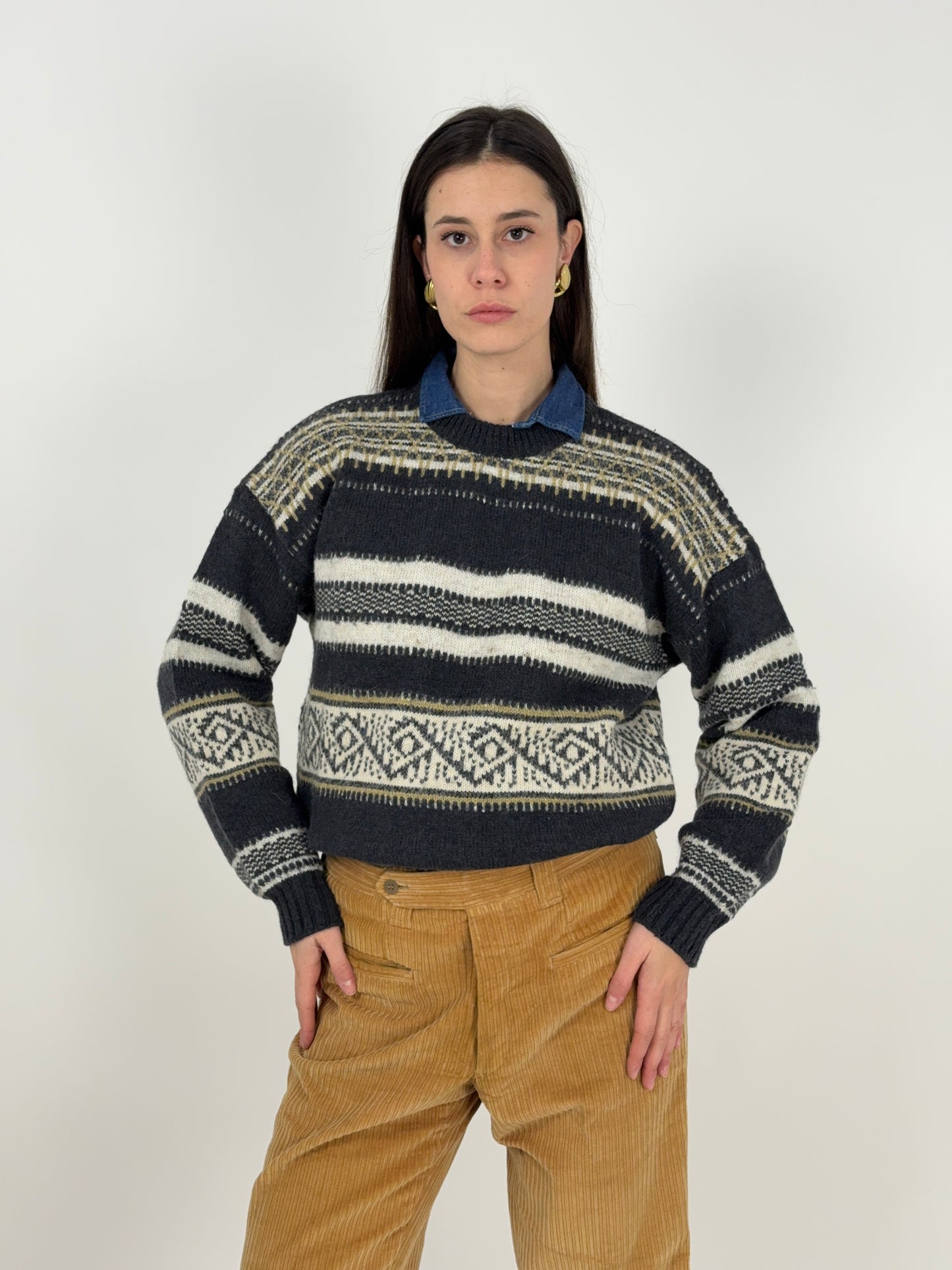 Maglione anni '80 in lana fantasia Norvegese