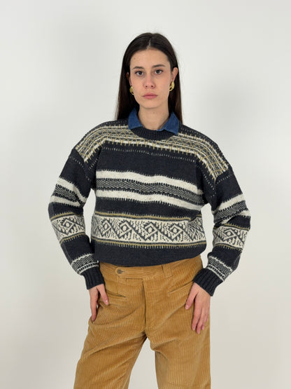 Maglione anni '80 in lana fantasia Norvegese