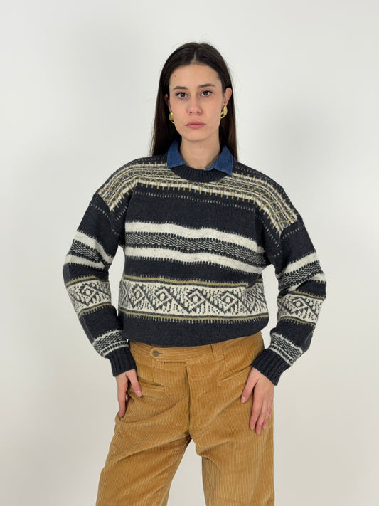Maglione anni '80 in lana fantasia Norvegese
