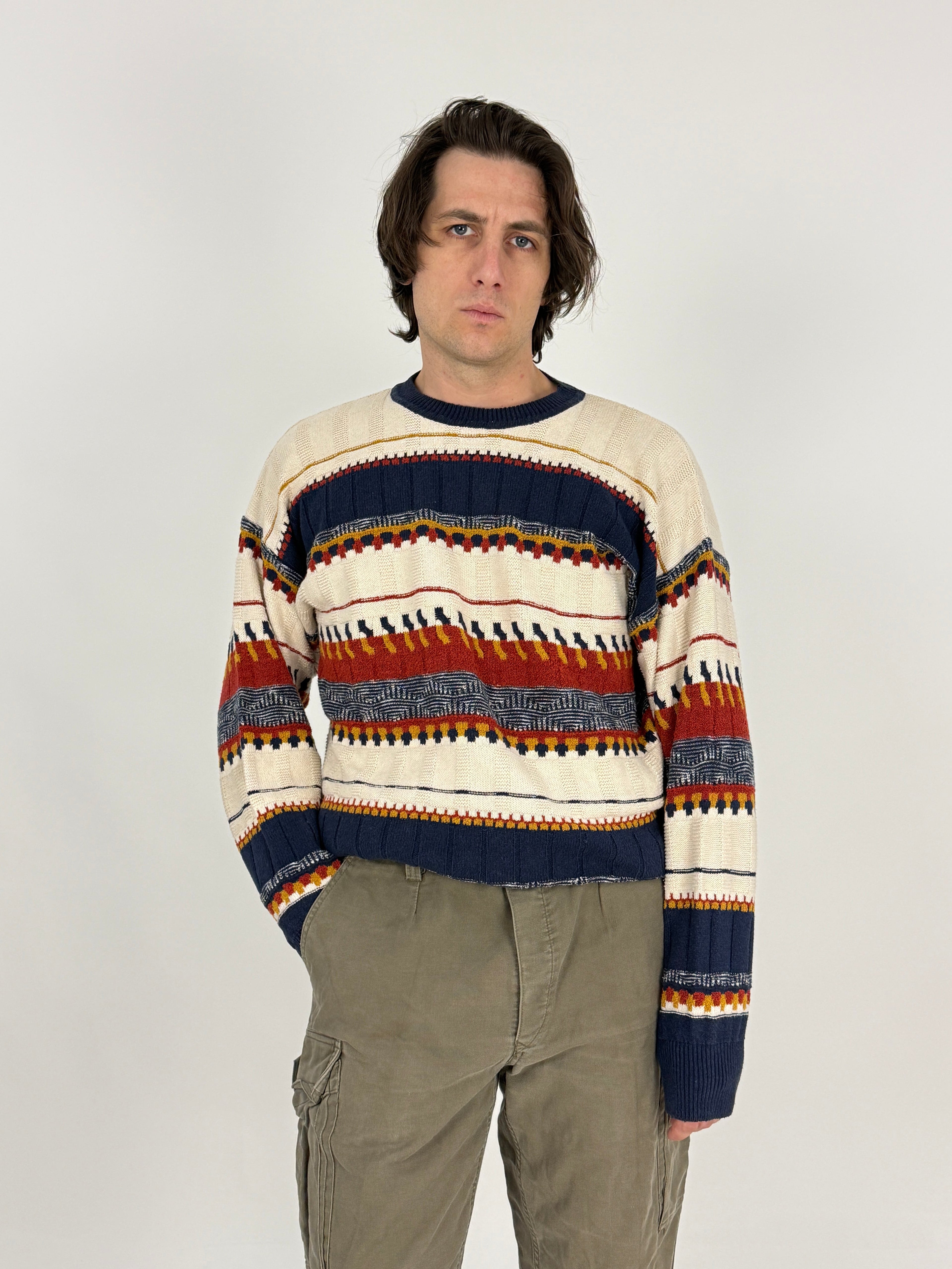 Maglione vintage Baroni trama multicolore Coogi-style - vista frontale