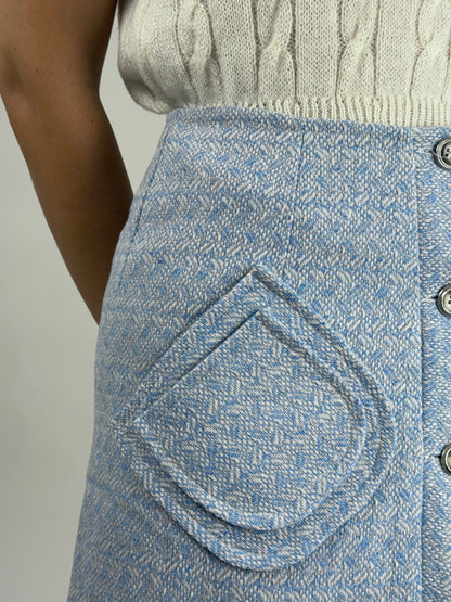 Minigonna A-line in tweed celeste anni ’60