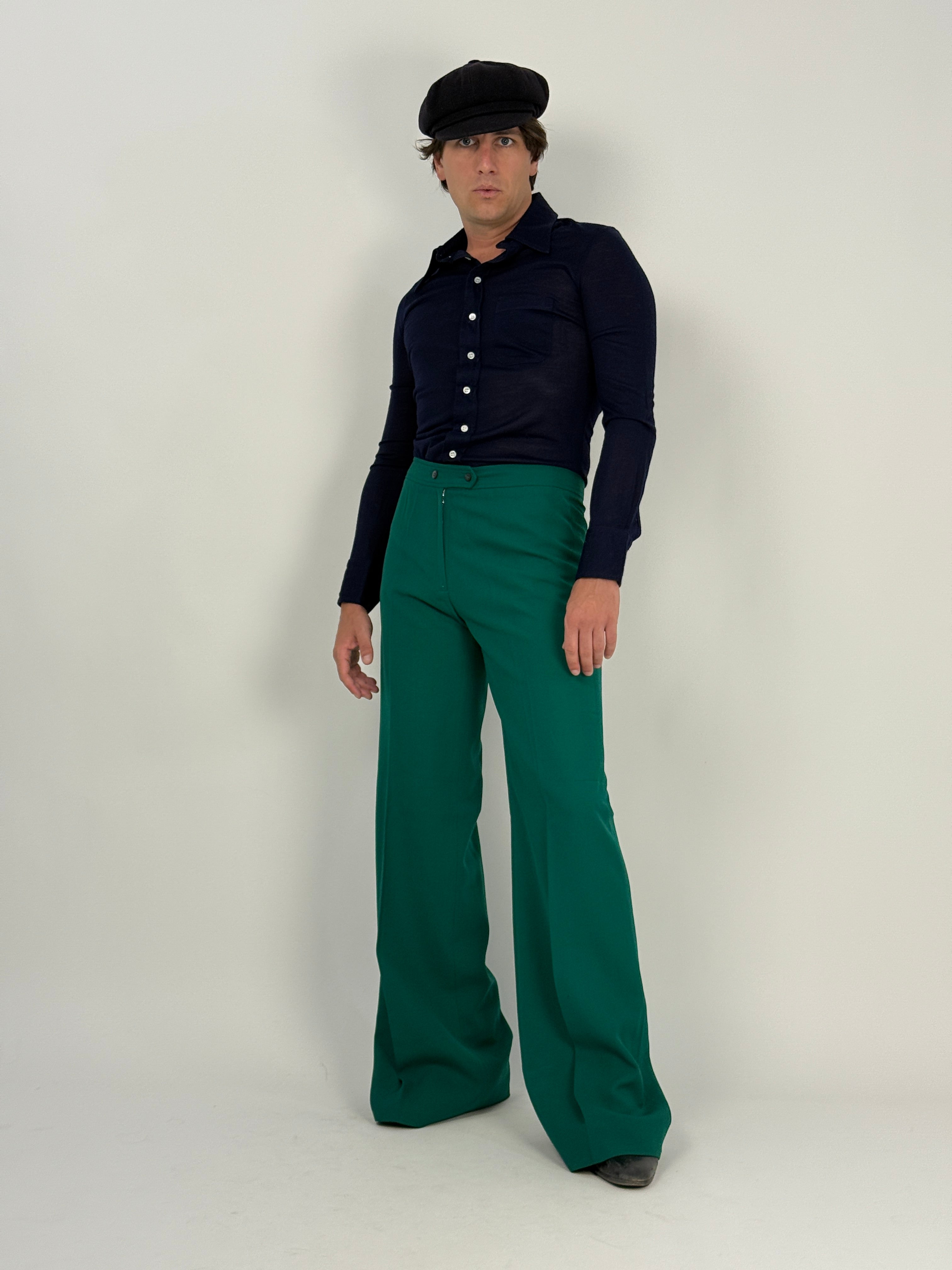 Pantaloni a zampa in pura lana anni '70 - Fangovintage