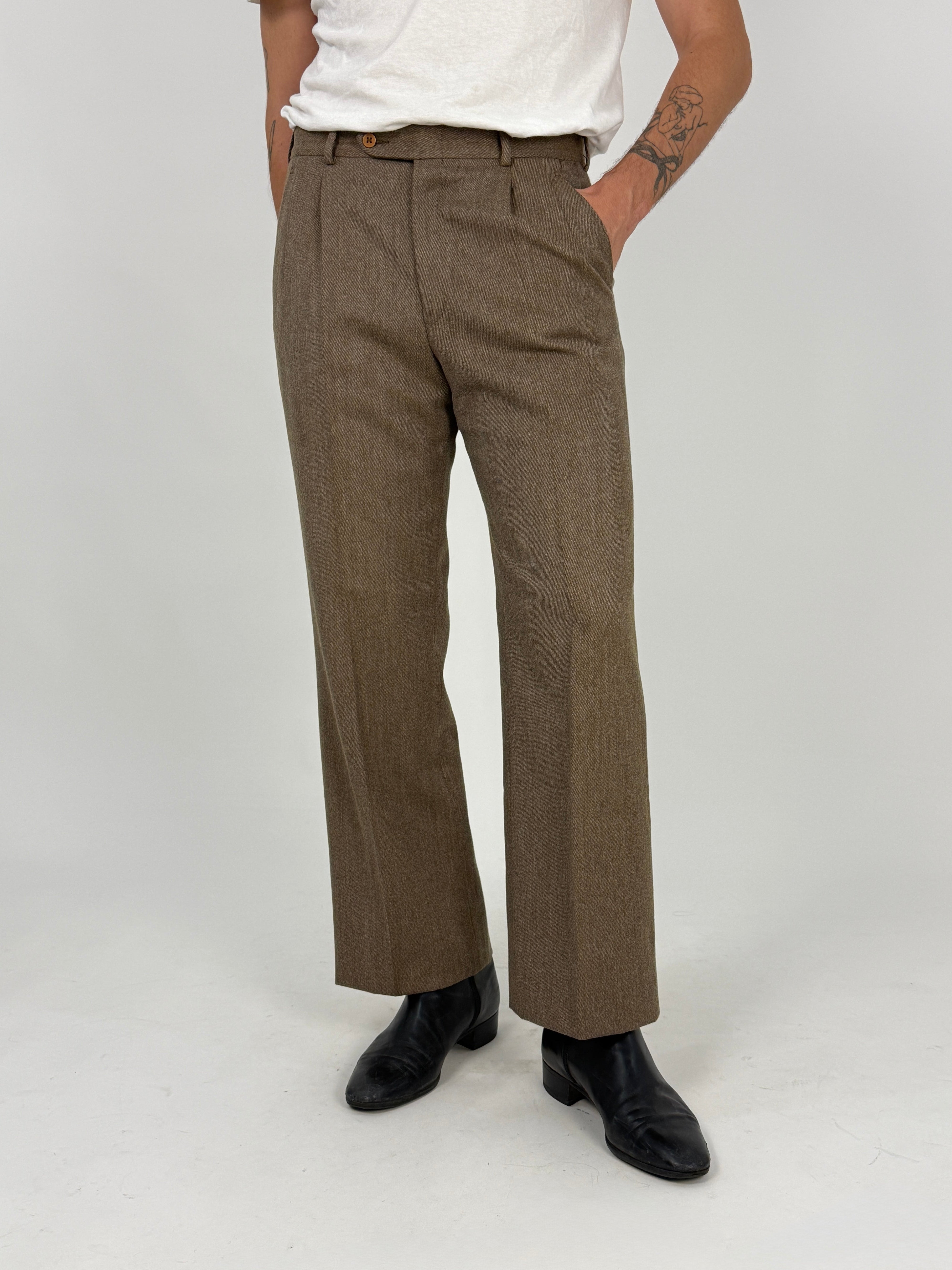 Burberrys' Pantaloni Lana Tweed Marrone Anni '70/'80 – Taglia 46
