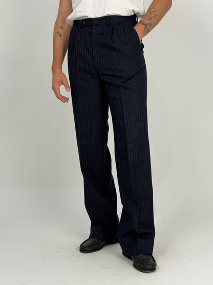 Pantaloni sartoriali vintage a righe gessate blu