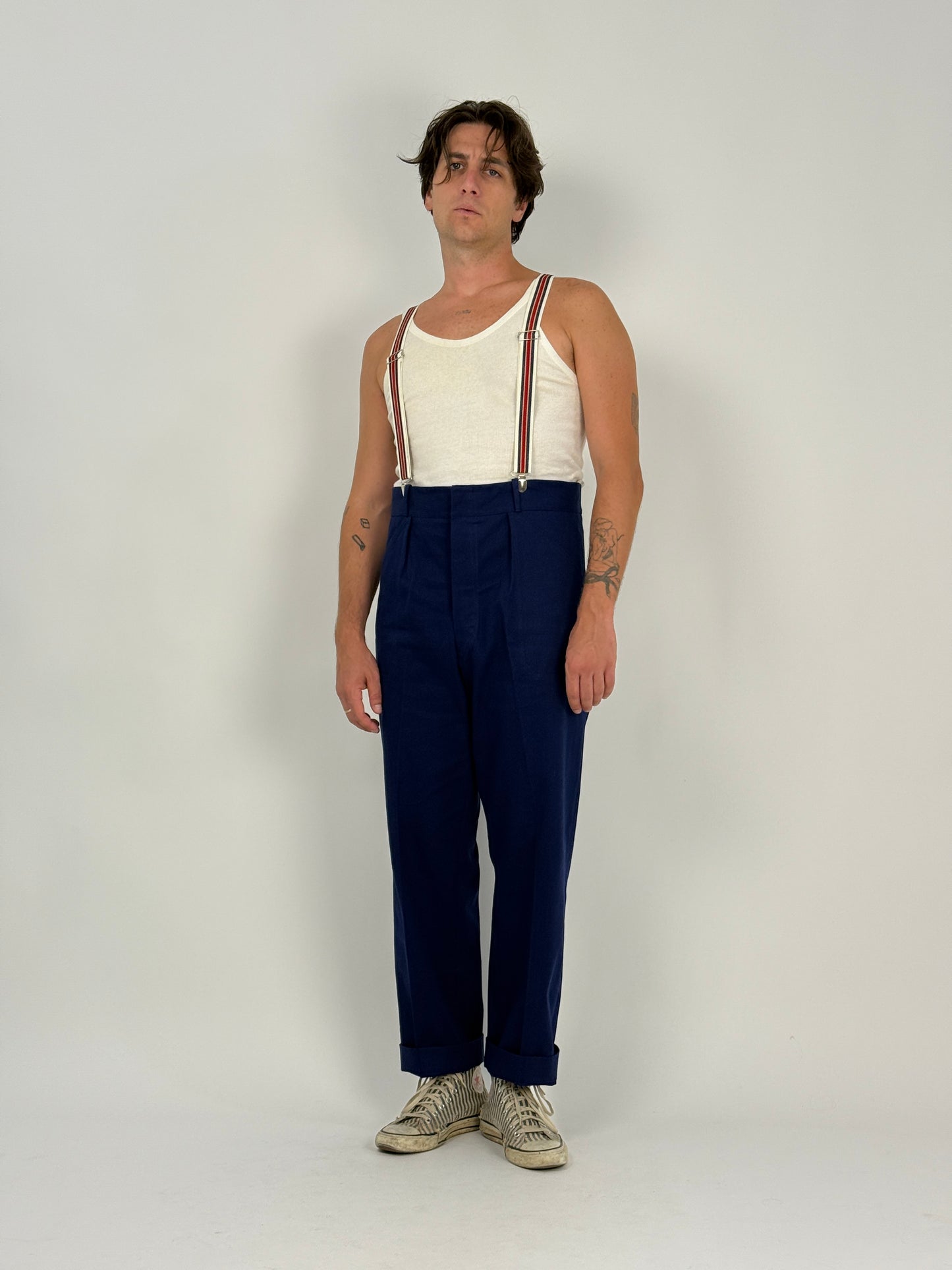 Pantaloni workwear anni ’70 blu navy in twill selvedge cimosa