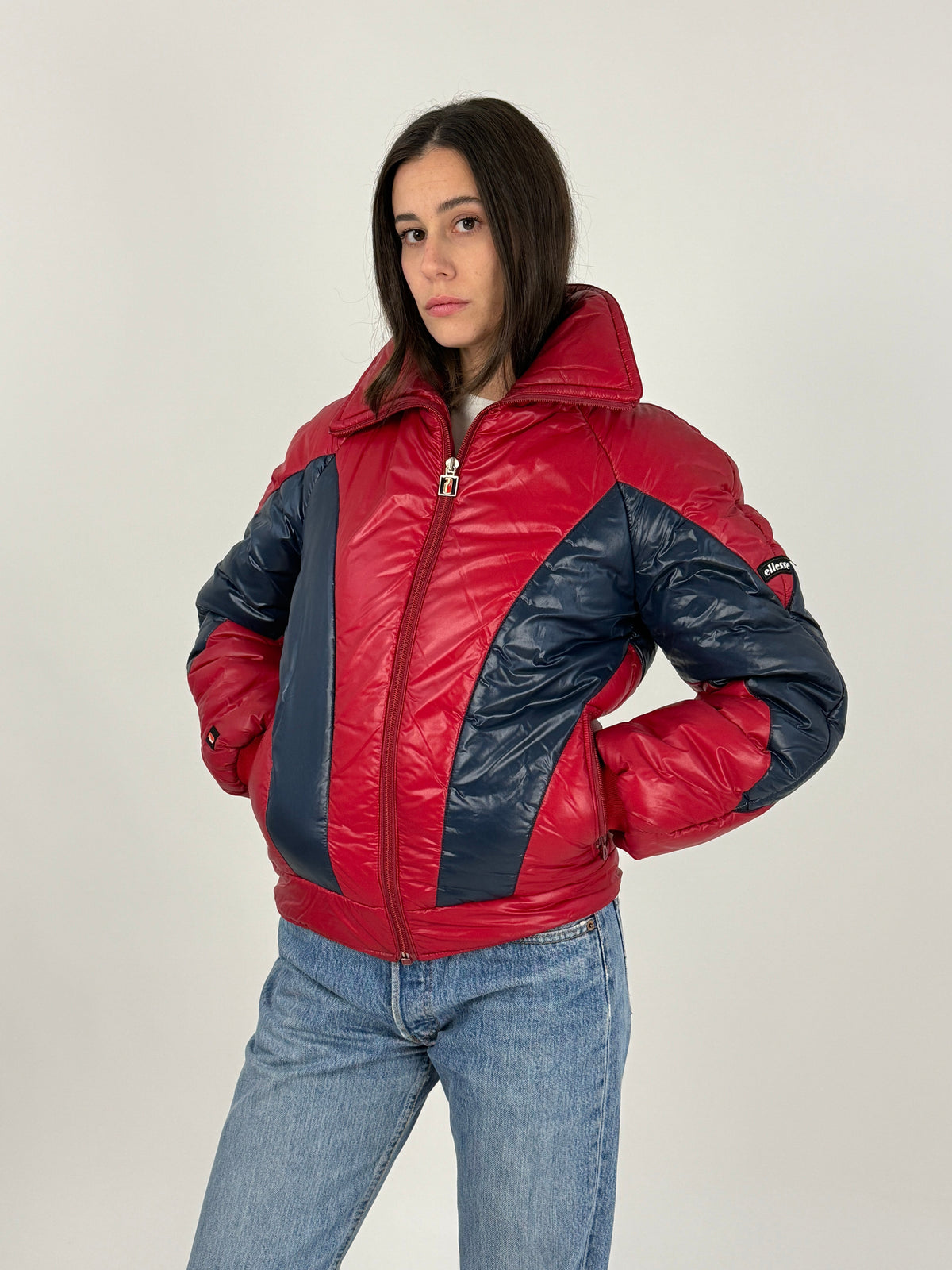 Piumino Ellesse Anni '70/'80 Rosso e Blu Glossy - Taglia S/40