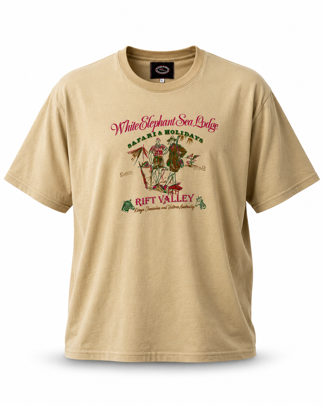 T-shirt vintage Savane White Elephant Sea Lodge Safari Rift Valley - vista frontale
