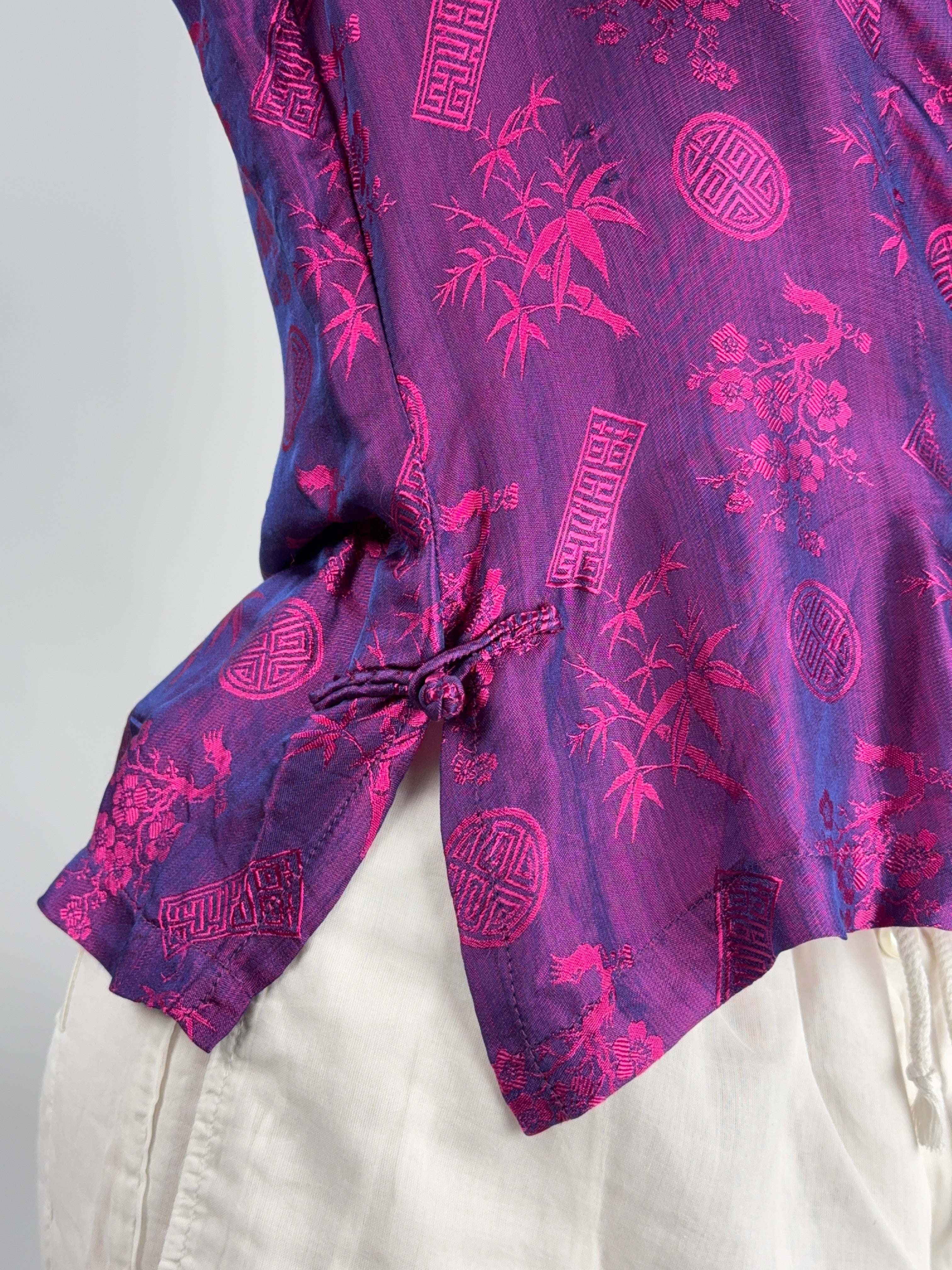Gilet Vintage Seta Jacquard Cinese Viola - Taglia L
