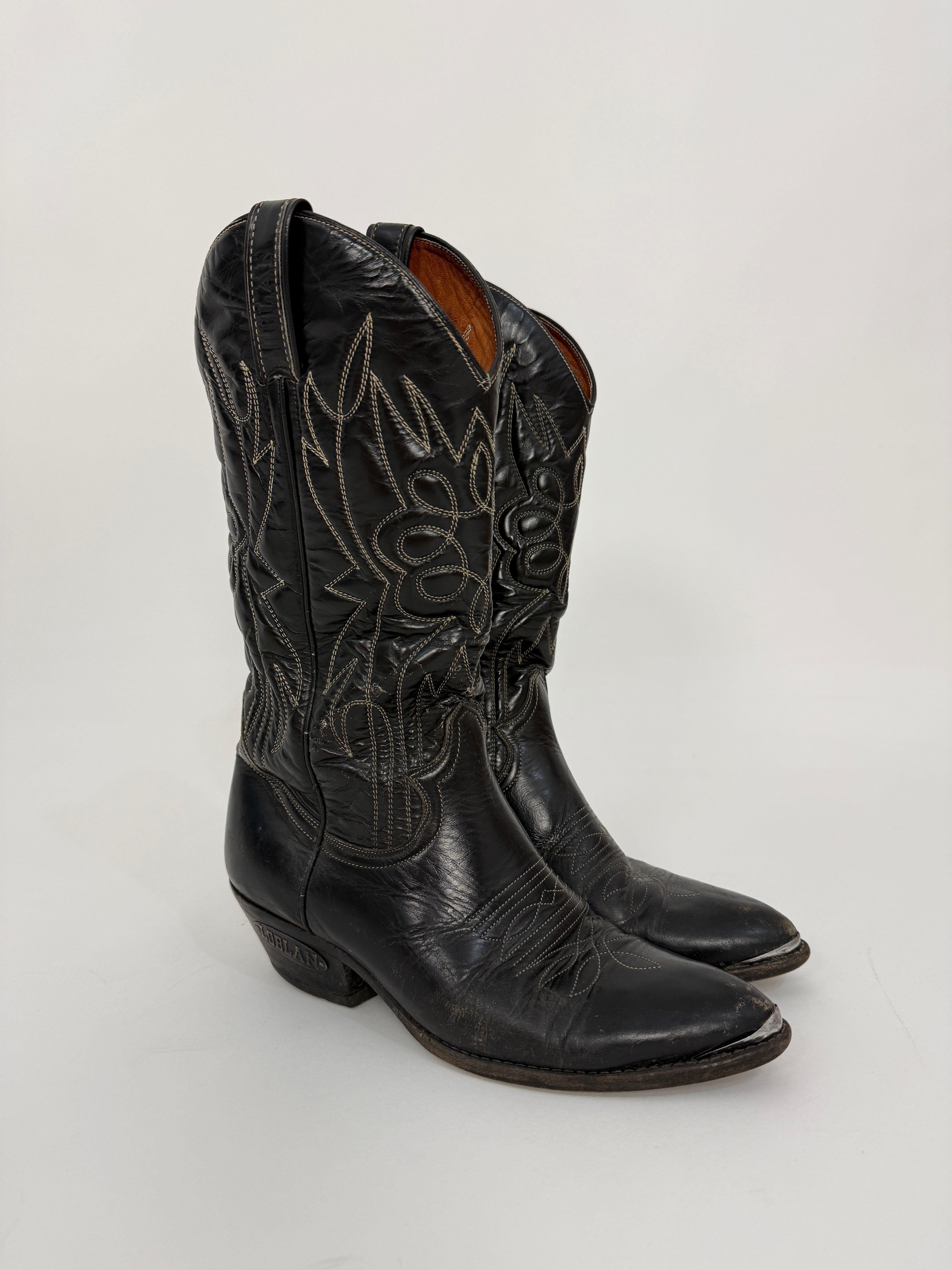 Stivali western vintage Loblan pelle nera - vista frontale coppia