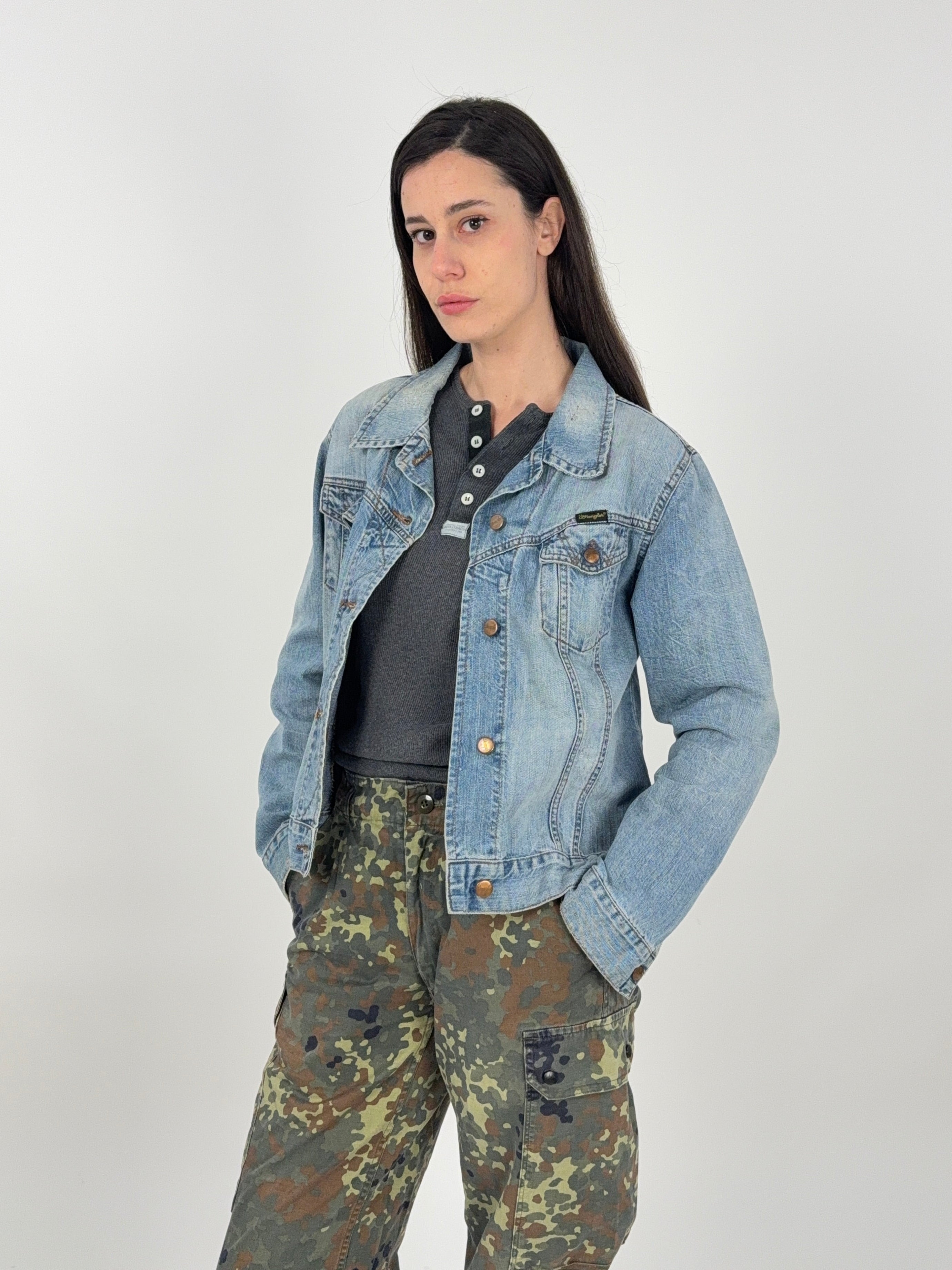 Wrangler Denim Jacket Vintage Lavaggio Chiaro Distressed - L