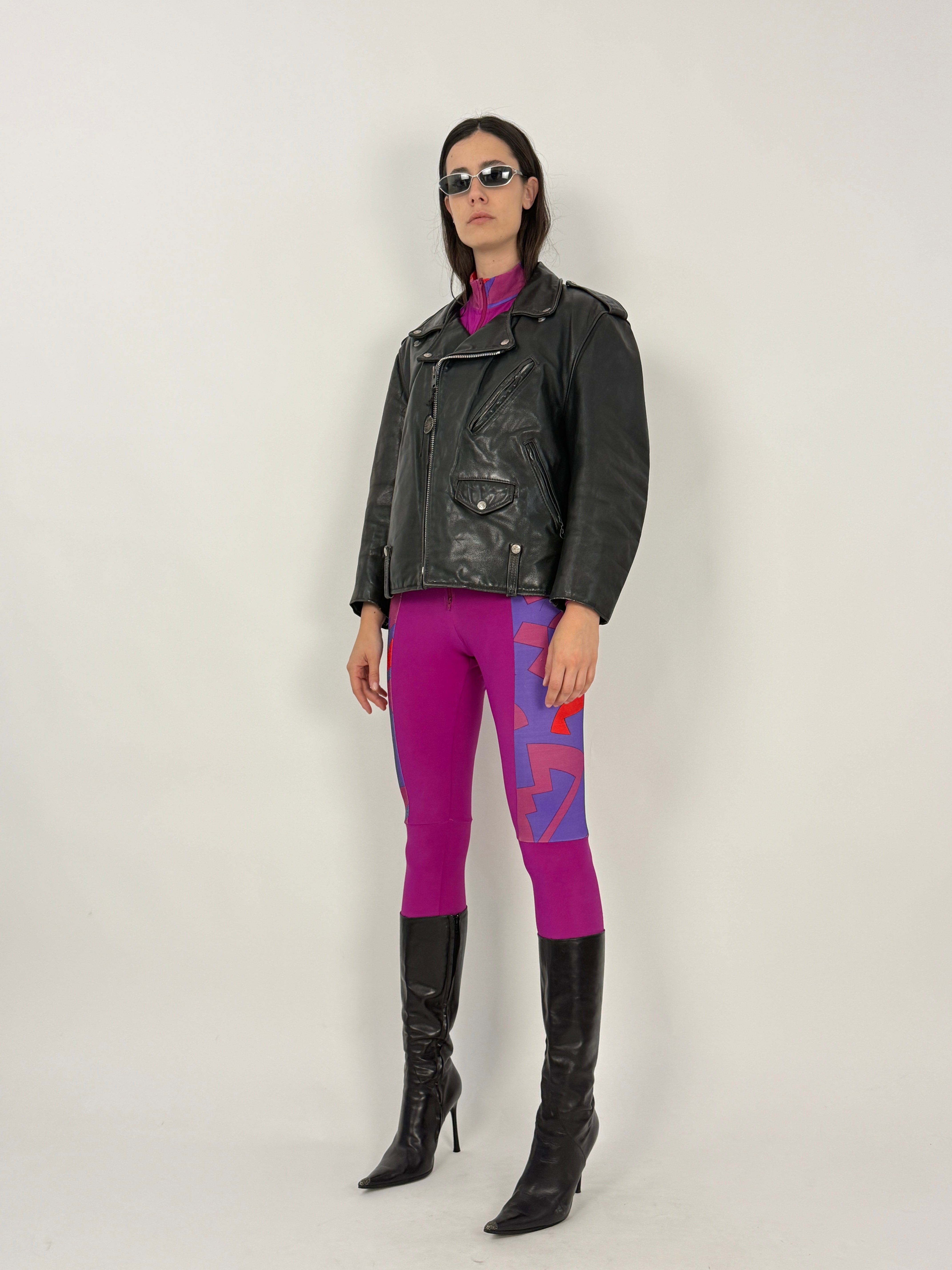 Tuta Aderente Anni '80 Fucsia con Pannelli Geometrici — Taglia M