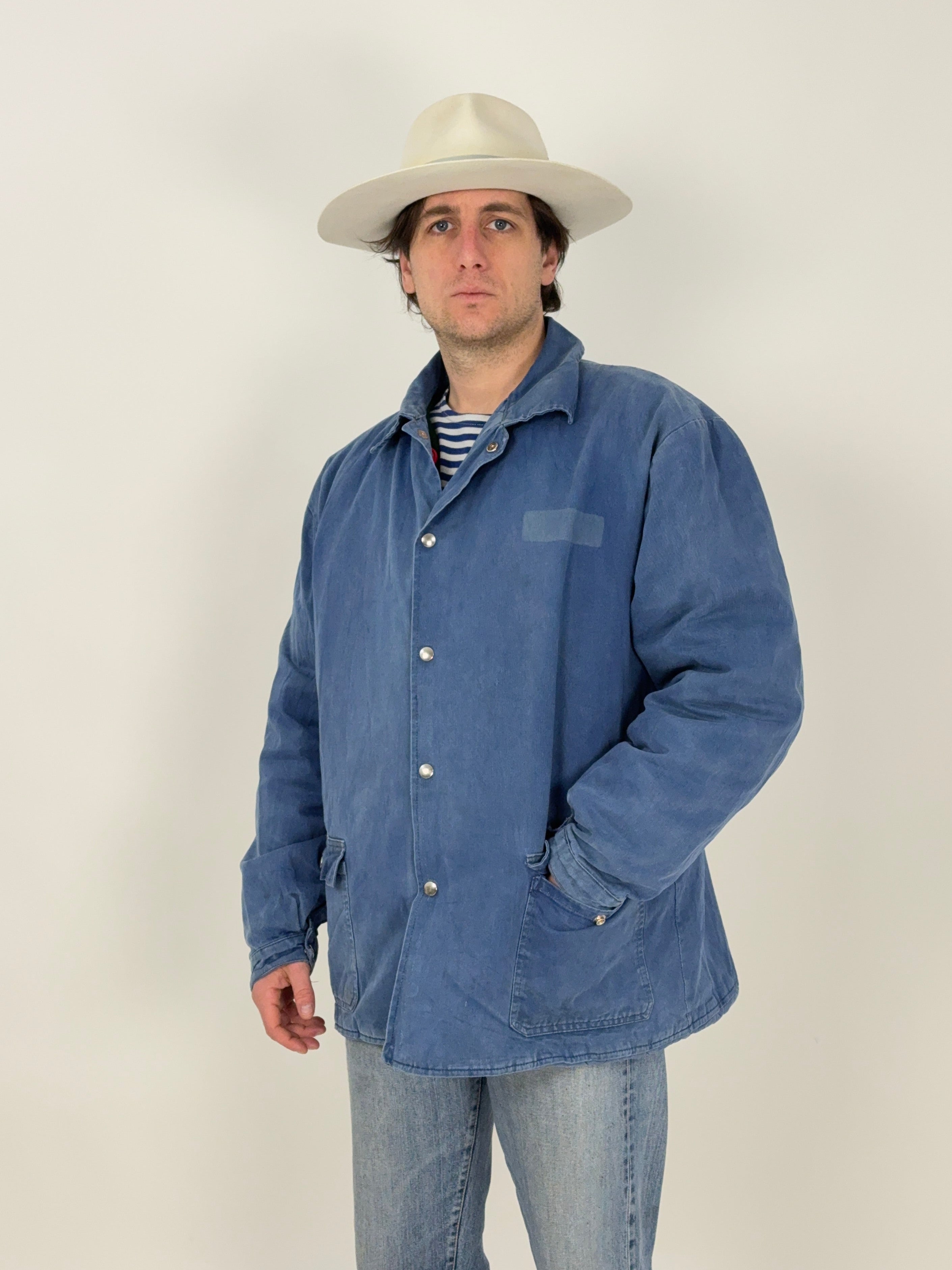 Giacca da lavoro trapuntata in cotone blu vintage