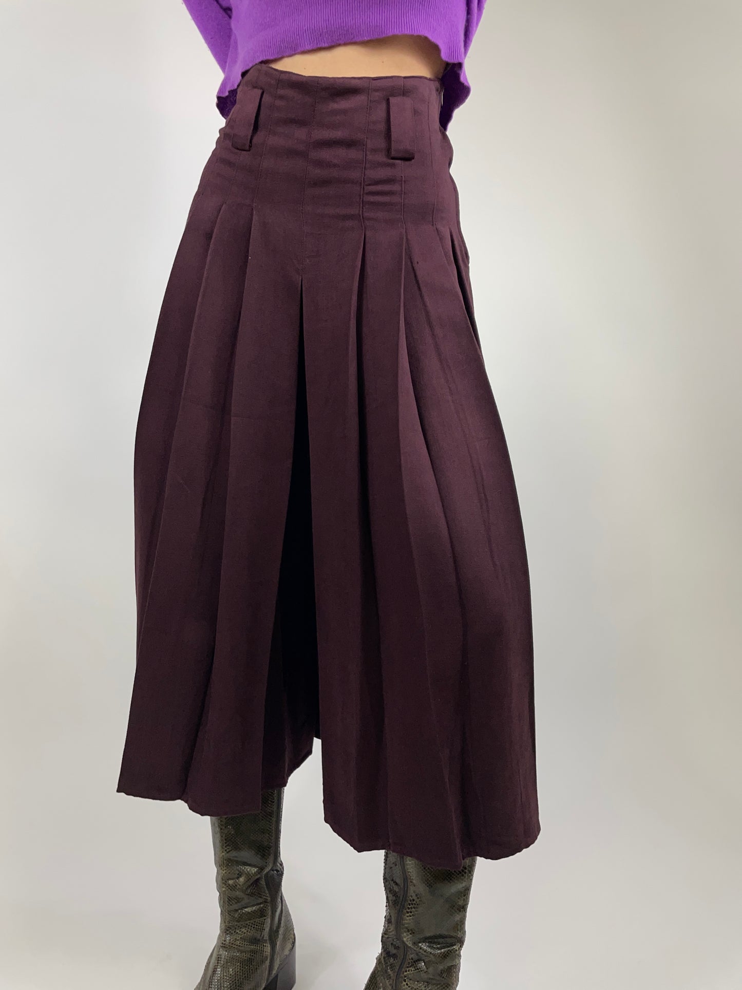 Pleated wool pant skirt